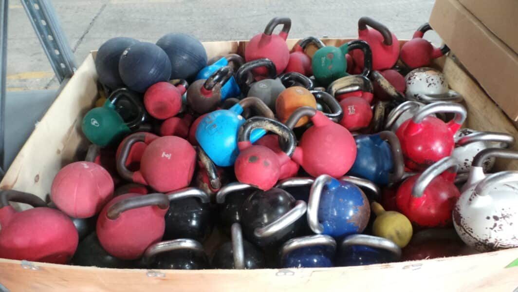 box of assorted Kettlebells 8kg to 24kg