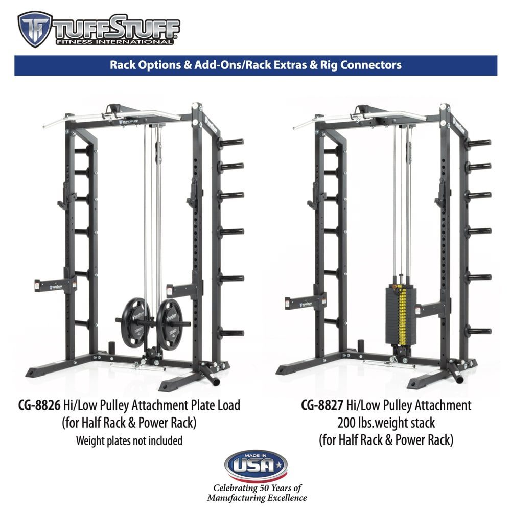 TuffStuff CALGYM Power Rack with plate loaded and pin loaded attachments