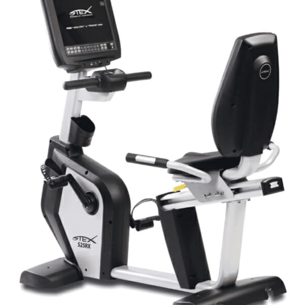 STEX S25RX(i) LCD Recumbent Bike second hand gym equipment rear 3/4 view