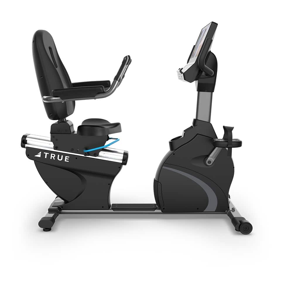 True Fitness 900 Series Recumbent Bike side with arm rests